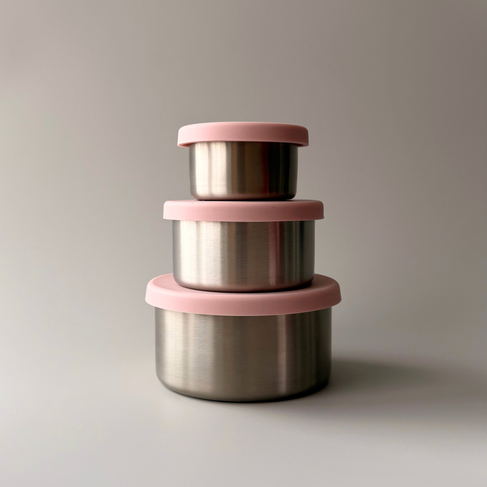 Reusable 304 stainless steel containers used for healthy meal prep, toddler snacks, and school lunches.