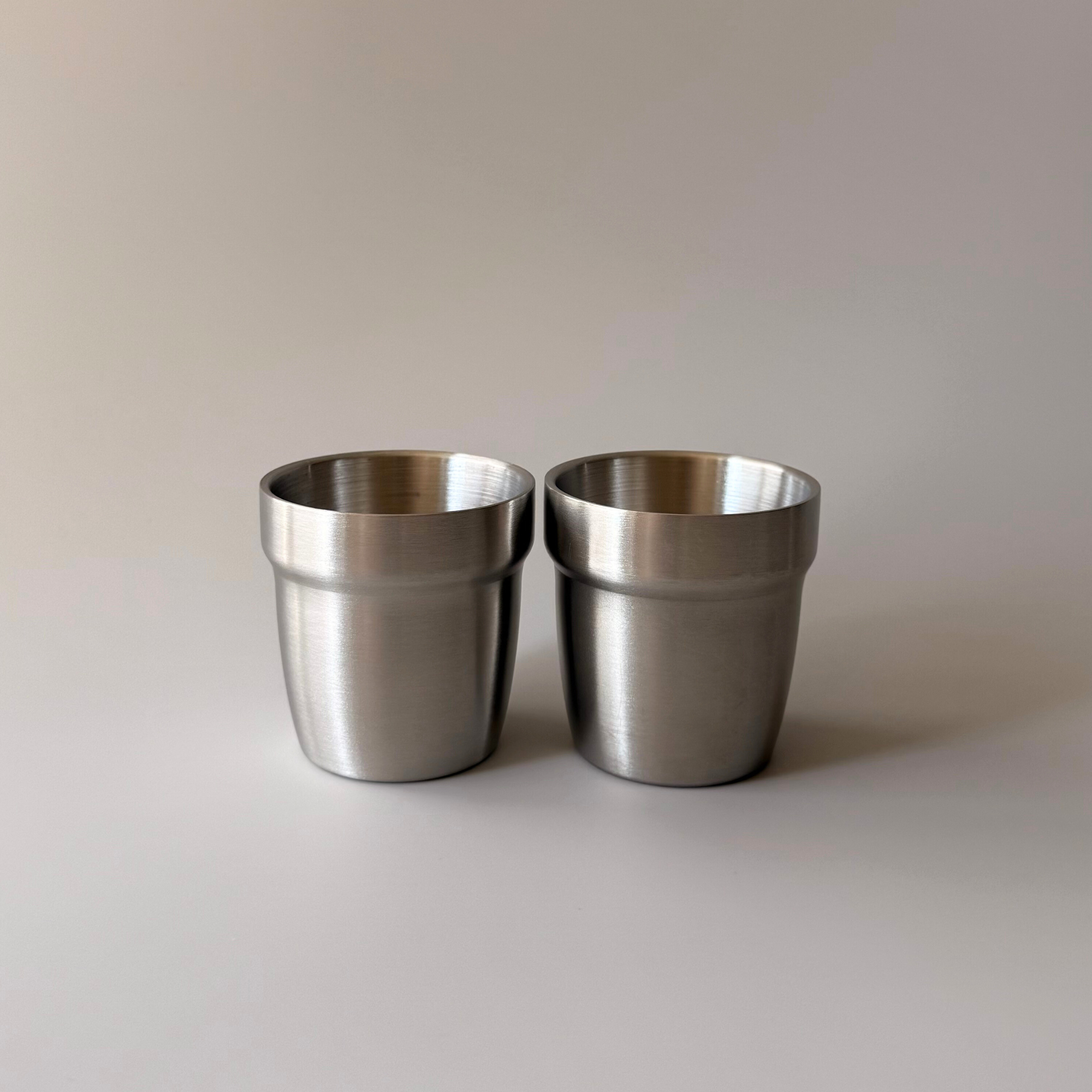 Set of 2 A Kinder Nest mini double-wall insulated stainless steel cups for kids, 175ml capacity